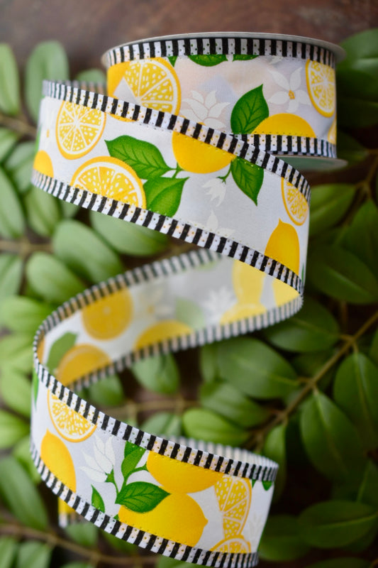 Striped Lemon and Flowers Ribbon (1.5 inch) - SP5