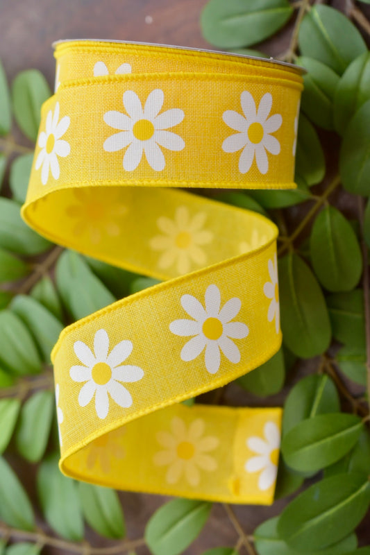 Yellow and White Daisy Ribbon (1.5 inch) - SP11