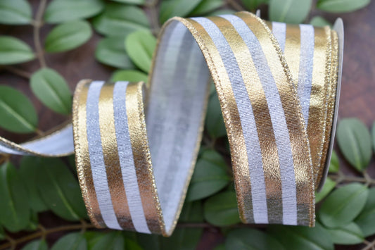 Silver and Gold Metallic Striped Ribbon (1.5 inch) - V3