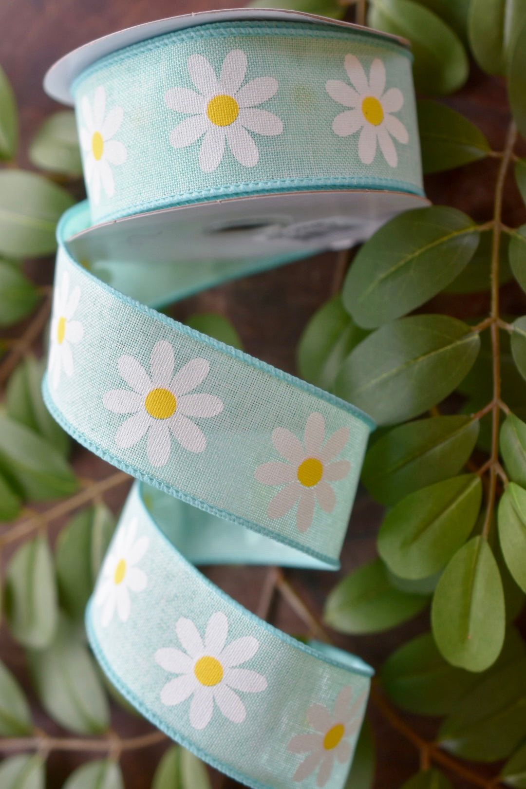 Mint and White Daisy Ribbon (1.5 inch) - SP12