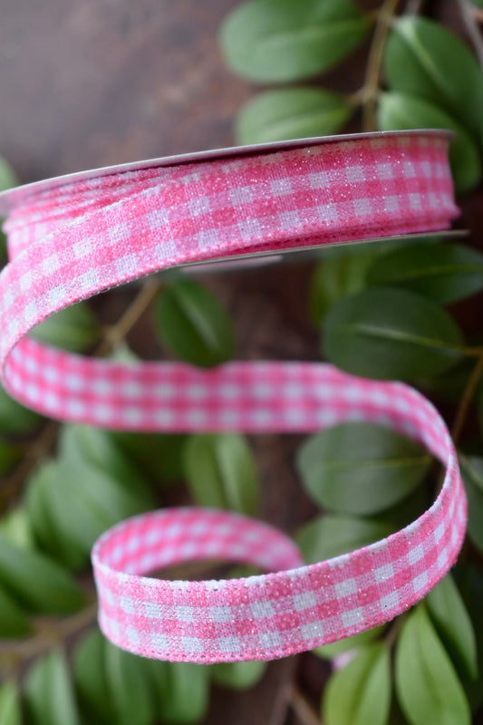 Glitter Pink Gingham Ribbon (5/8 inch) - GC8