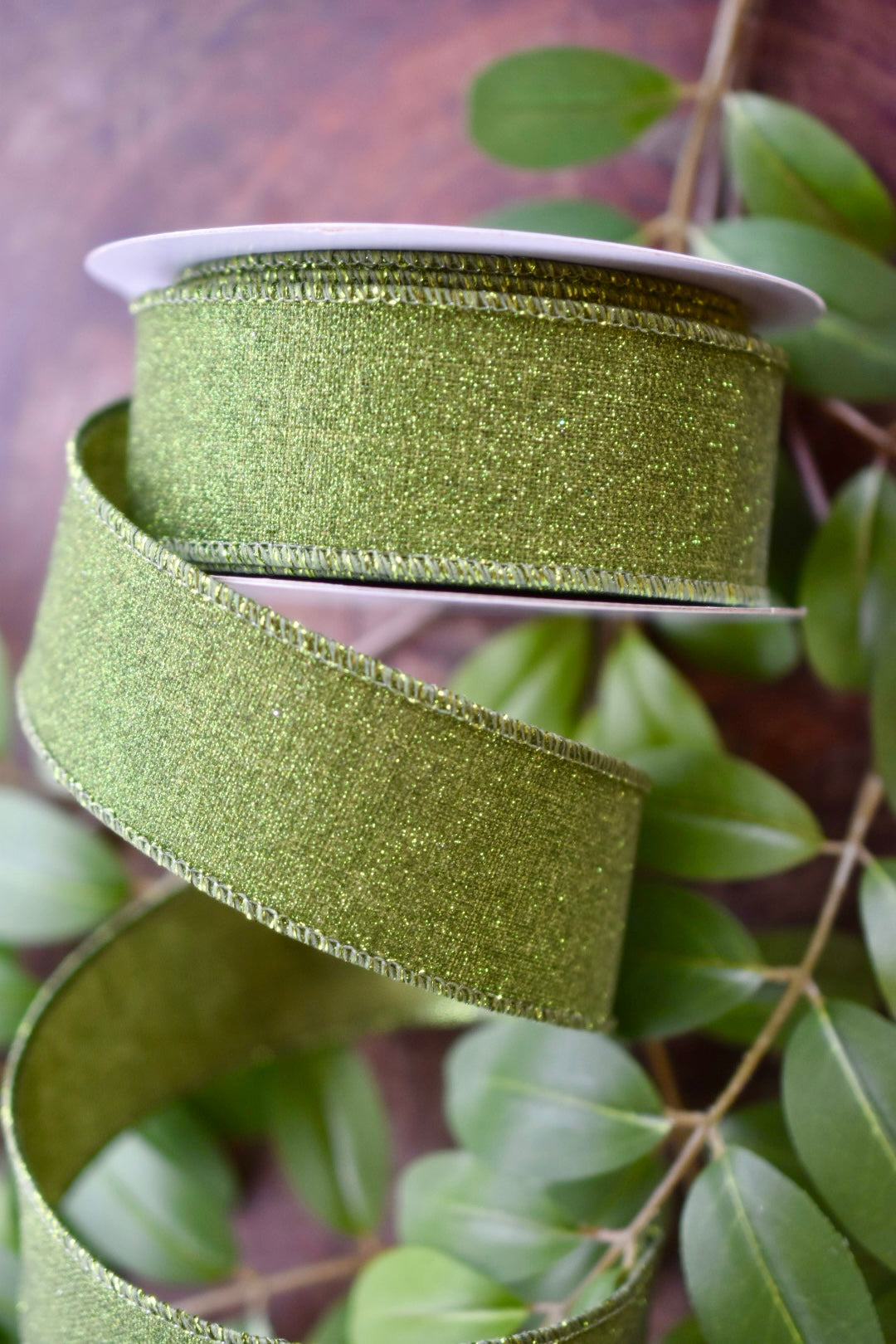 Moss Green Fine Glitter Ribbon (1.5 inch) - S8