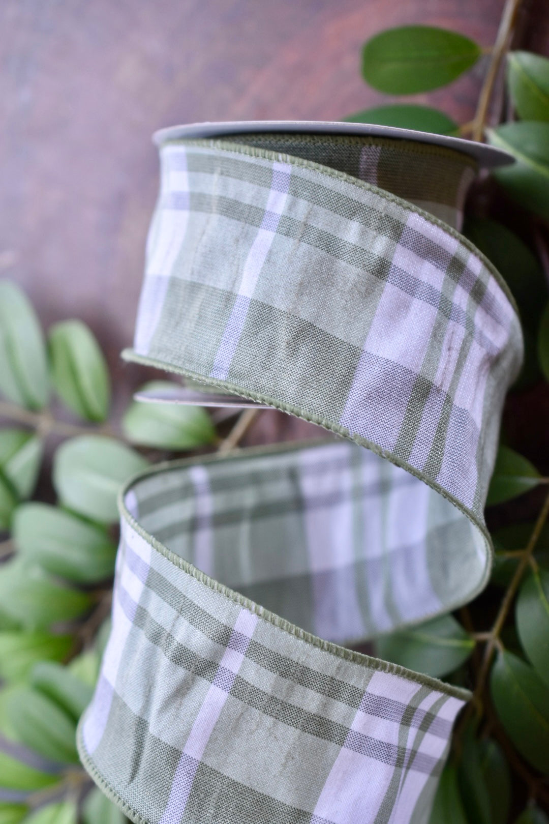 Sage Green and White Faux Dupioni Plaid (2.5 inch) - D7