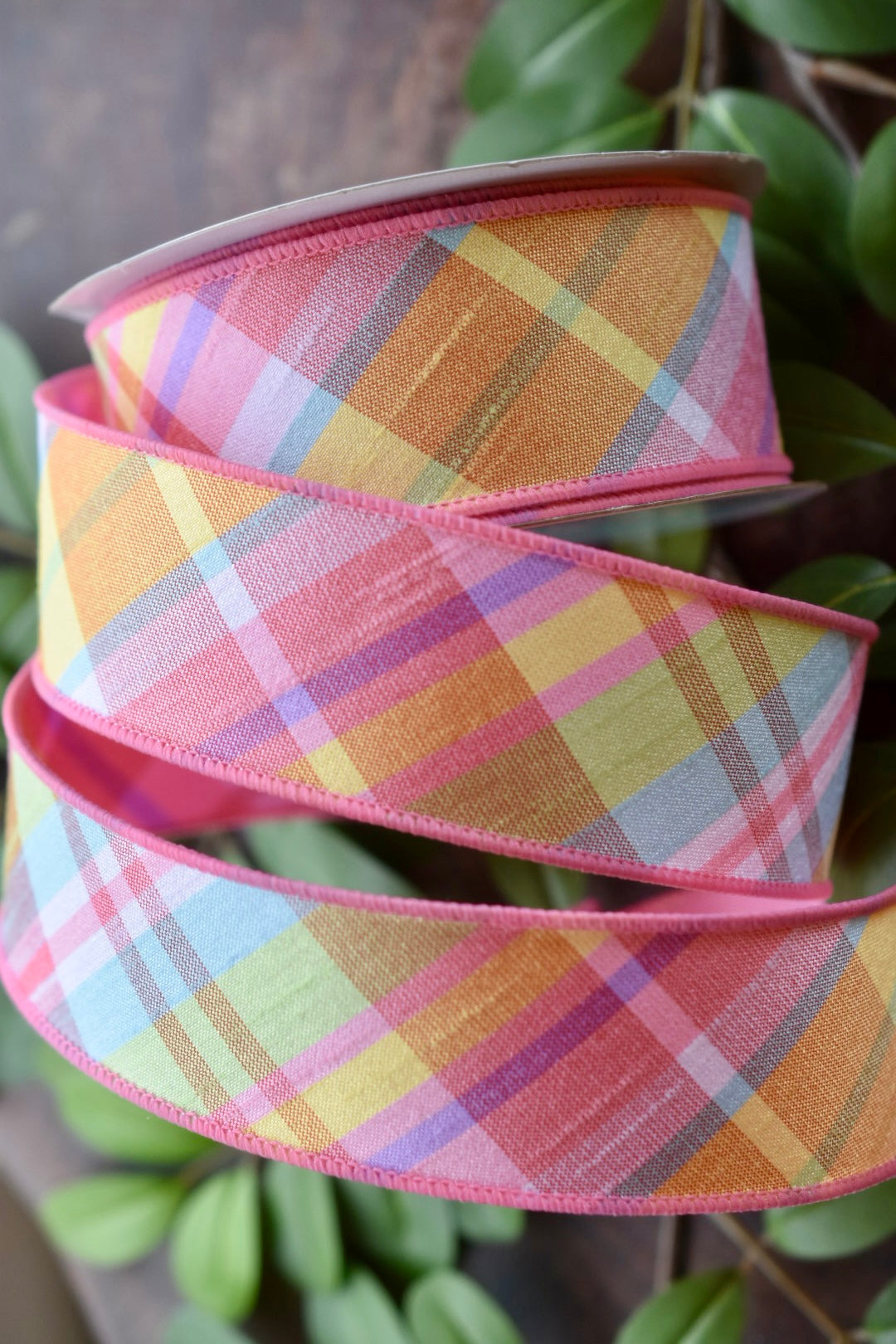 Diagonal Plaid Double Pink Ribbon (1.5 inch) - SP14