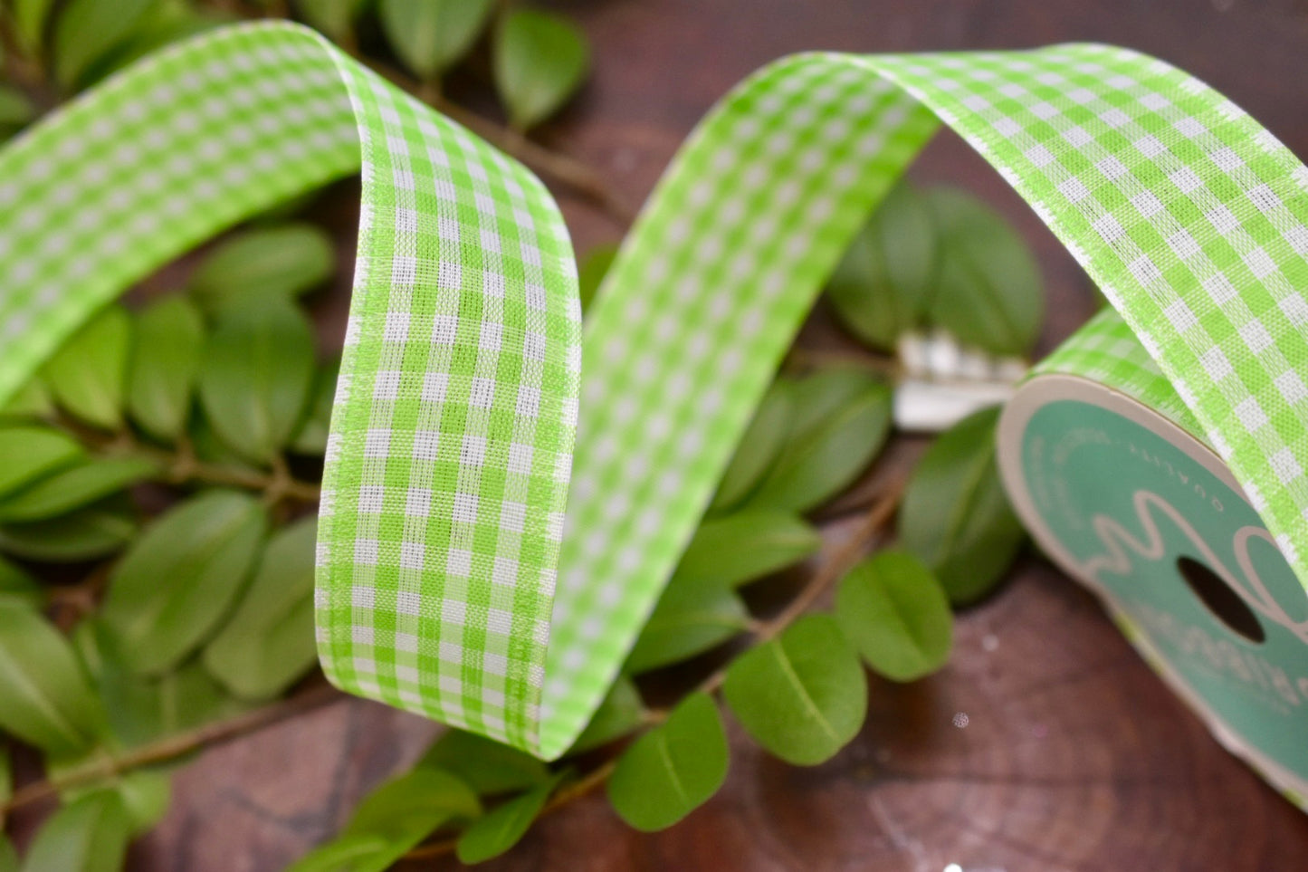 Lime and White Gingham Ribbon (1.5 inch) - GC2