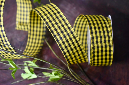 Yellow and Black Gingham Ribbon (1.5 inch) - GC4