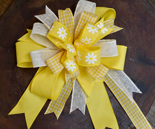 Summer Daisies Bow with Tails - 12"