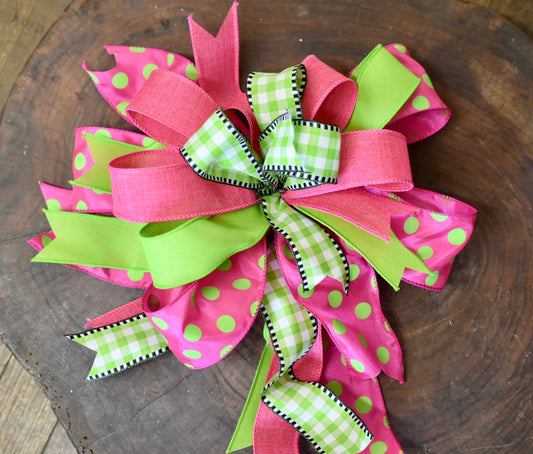 Watermelon Wonder Bow with Tails - 12"