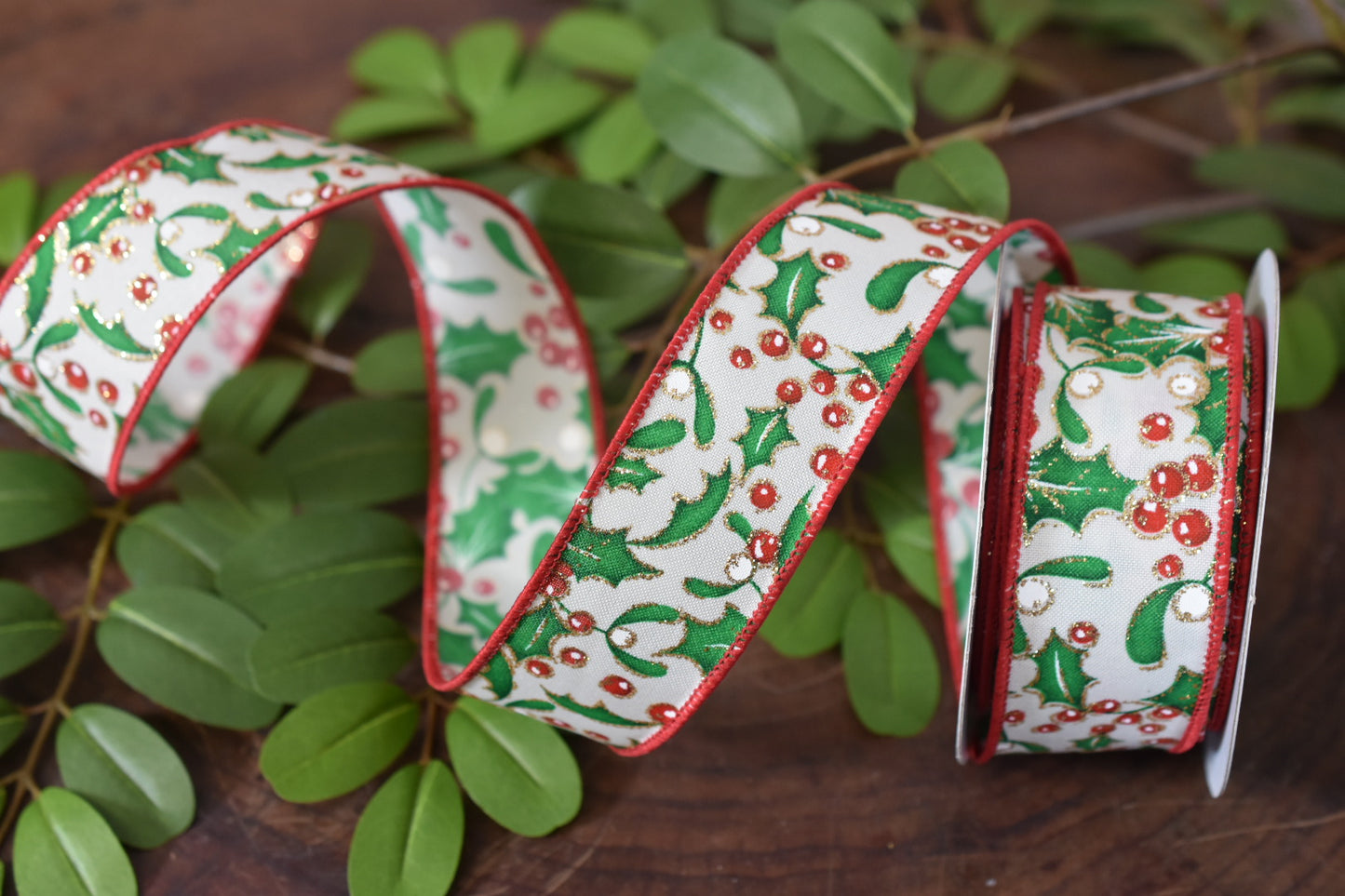 Holly Berries and Mistletoe Ribbon (1.5 inch) - C6