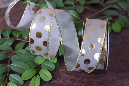 Metallic Taupe and Gold Polka Dot Ribbon (1.5 inch) - P4