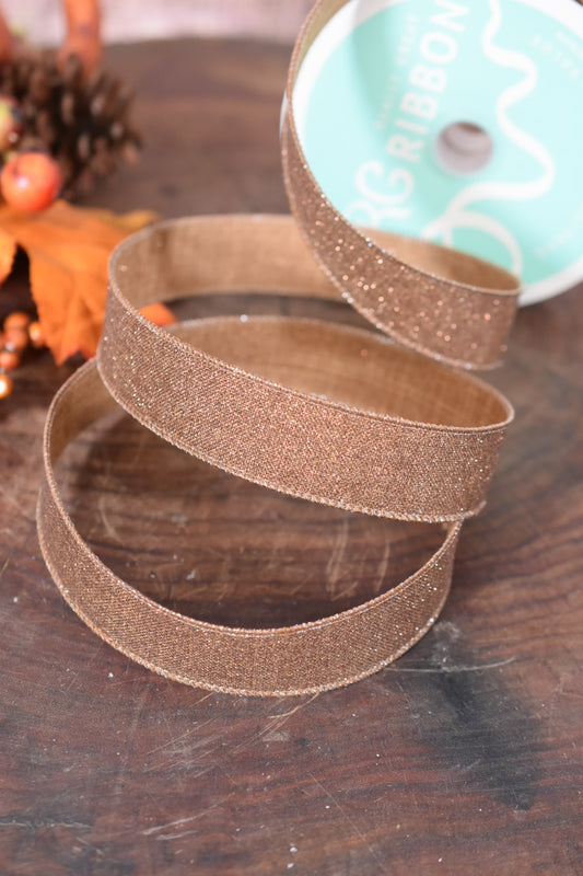 Brown Fine Glitter Ribbon (7/8 inch) - S4