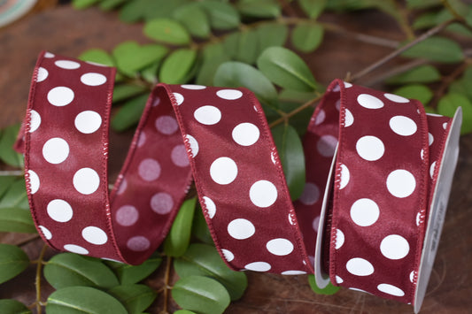 Maroon and White Polka Dot Ribbon (1.5 inch) - P2