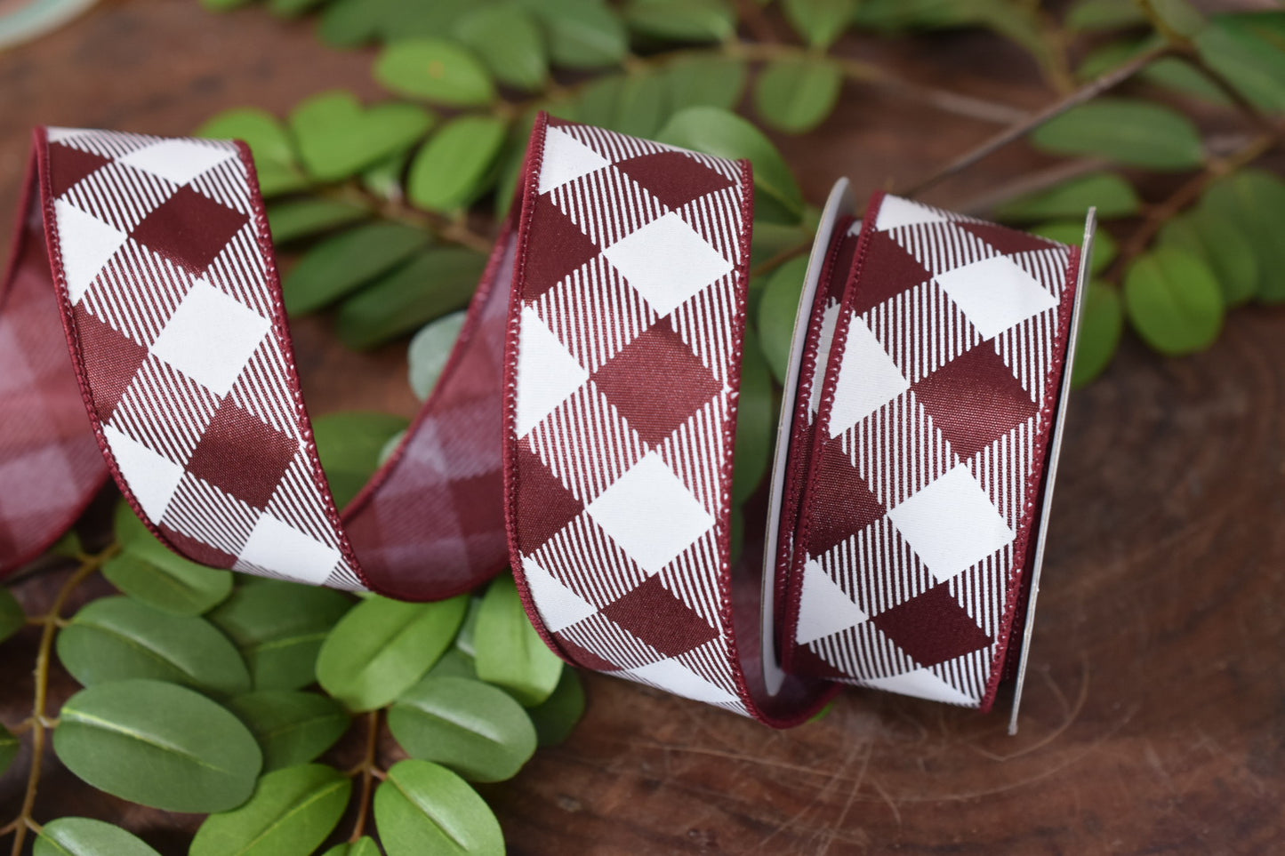 Maroon and White Diagonal Plaid (1.5 inch) - M1