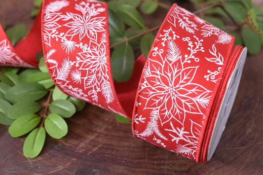 Red and White Poinsettia Ribbon (2.5 inch) - C17