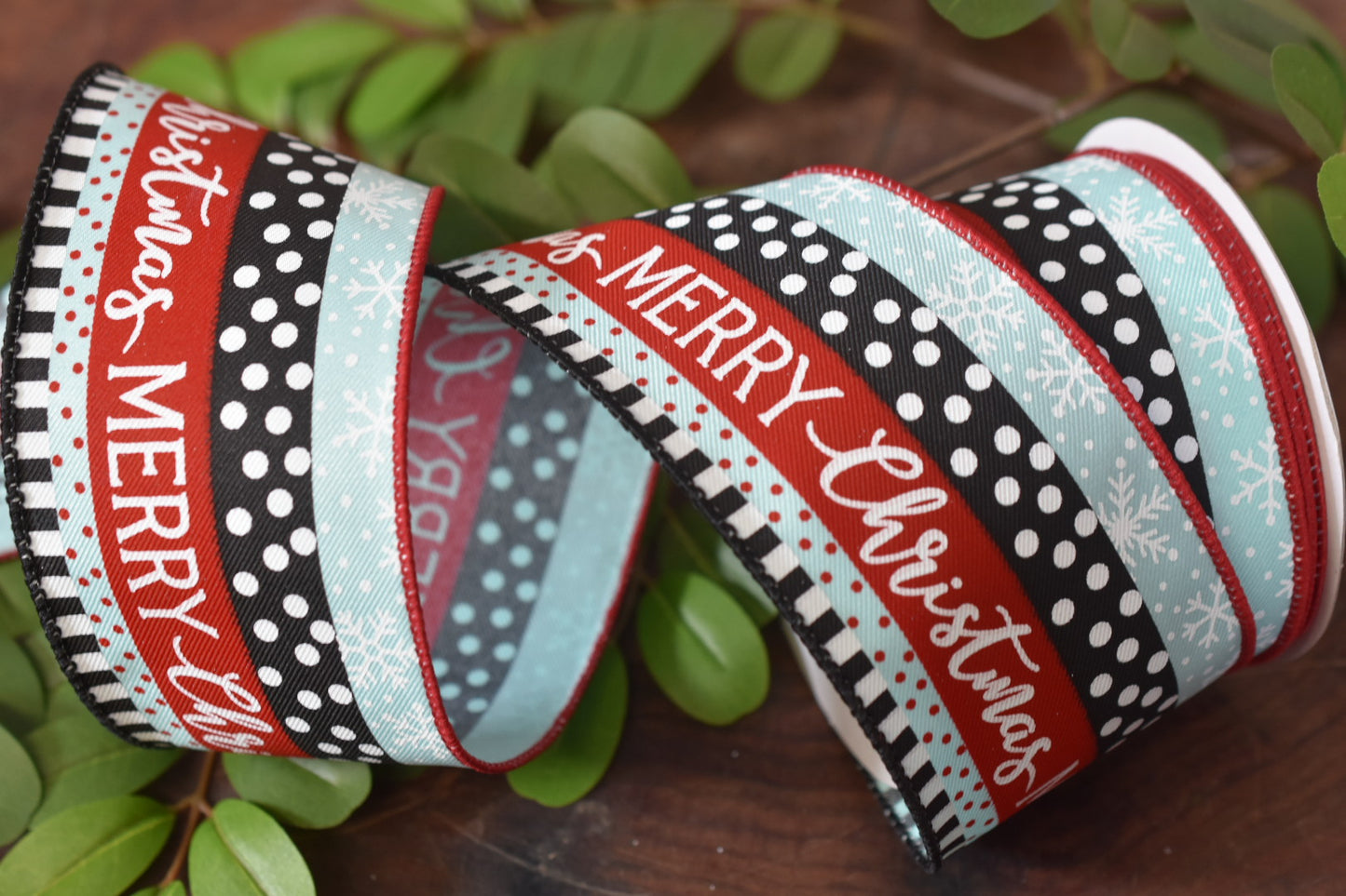 Merry Christmas Dots and Stripes Ribbon (2.5 inch) - C14