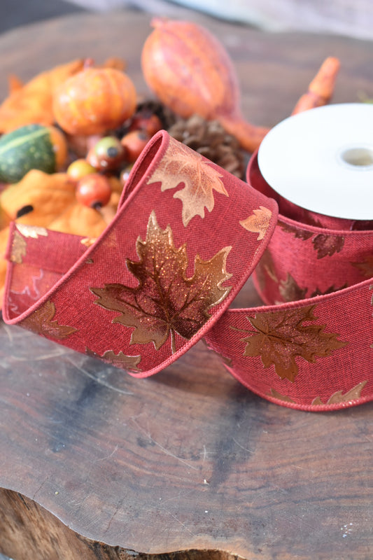 Foil Maple Leaf Ribbon (2.5 inch) - F6