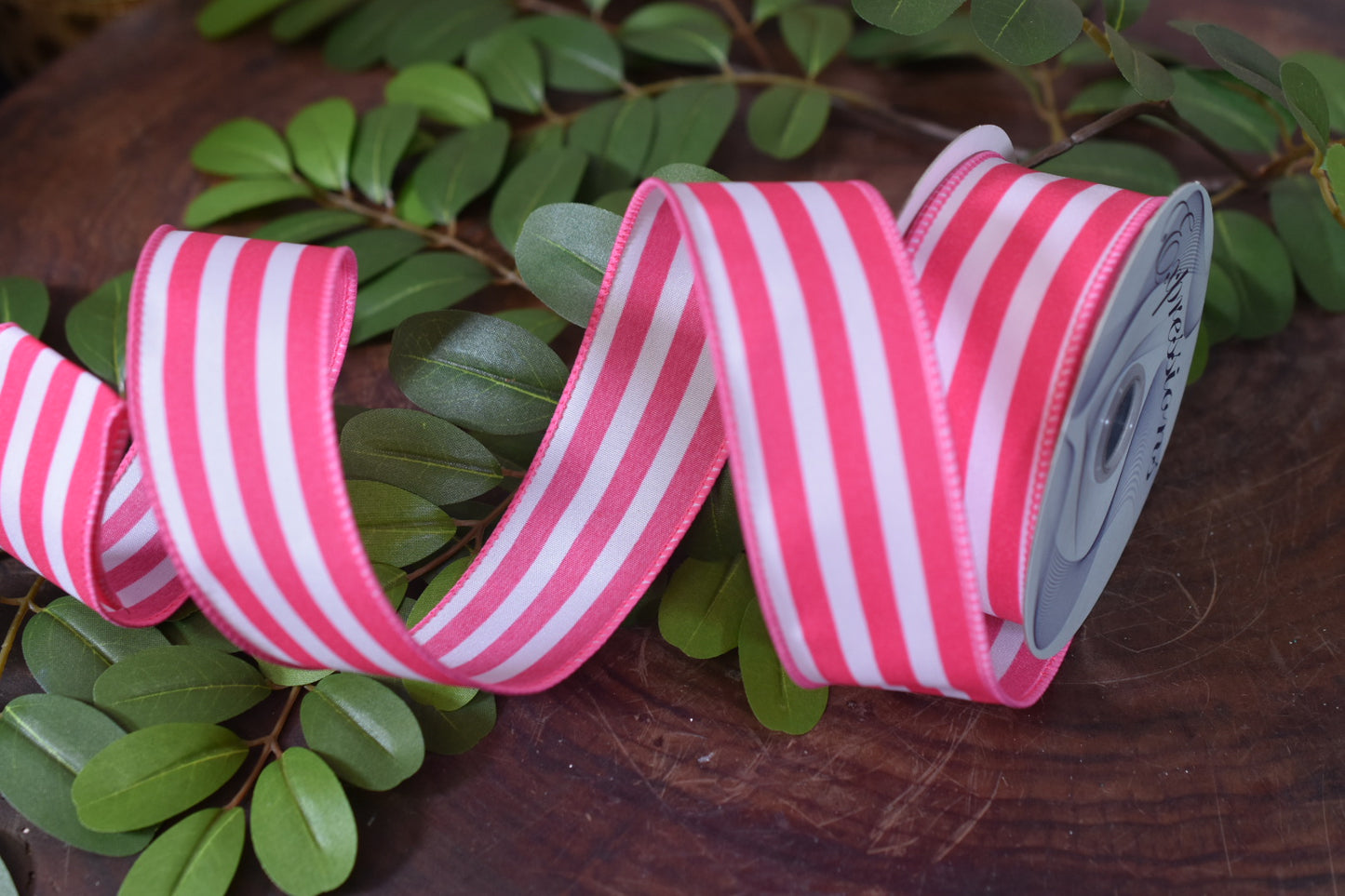 White and Fuchsia Vertical Stripe Ribbon (1.5 inch) - V2