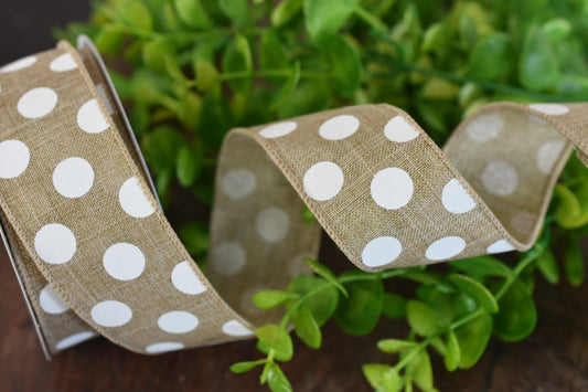 Beige and White Polka Dot Ribbon (1.5 inch) - P10