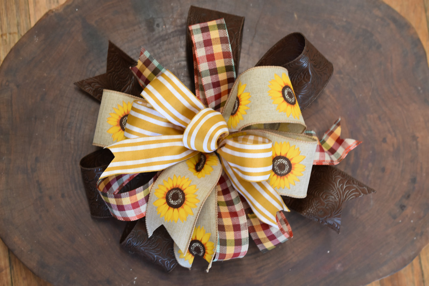 Rustic Sunflower Bow with Tails - 12"