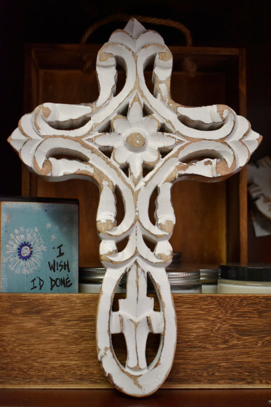 White Hanging Wooden Cross