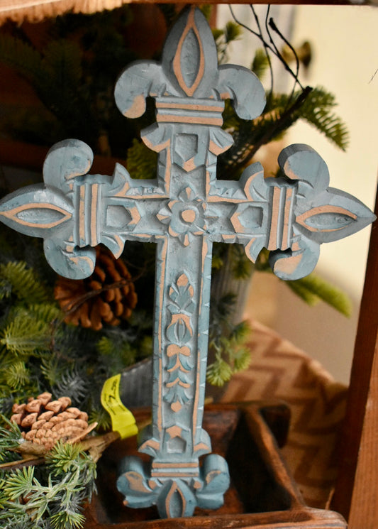 Blue Wooden Hanging Cross